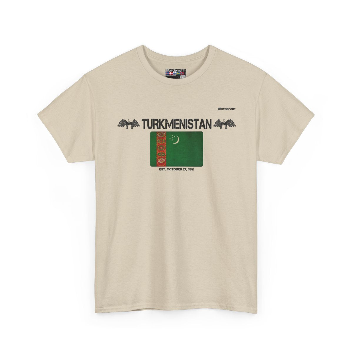 Turkmenistan flag t-shirt in Sand — premium cotton, Nordenatt