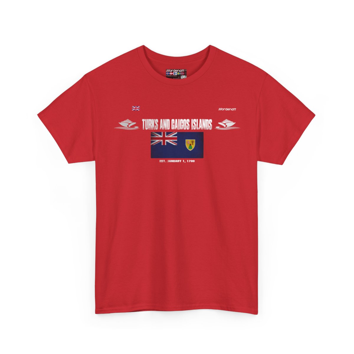 Turks And Caicos Islands flag t-shirt in Red — premium cotton, Nordenatt