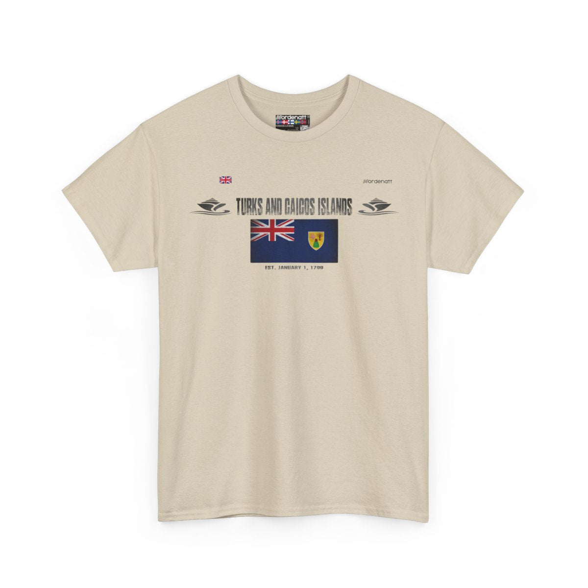Turks And Caicos Islands flag t-shirt in Sand — premium cotton, Nordenatt