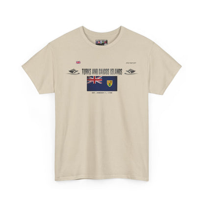 Turks And Caicos Islands flag t-shirt in Sand — premium cotton, Nordenatt