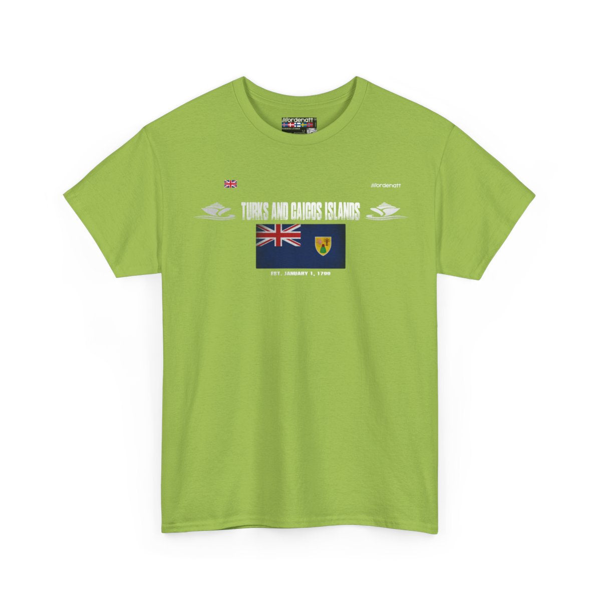 Turks And Caicos Islands flag t-shirt in Kiwi — premium cotton, Nordenatt