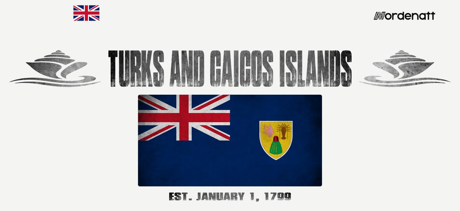 Turks and Caicos Islands design preview: flag, date and emblem inspiration printed on light t-shirts (Nordenatt)