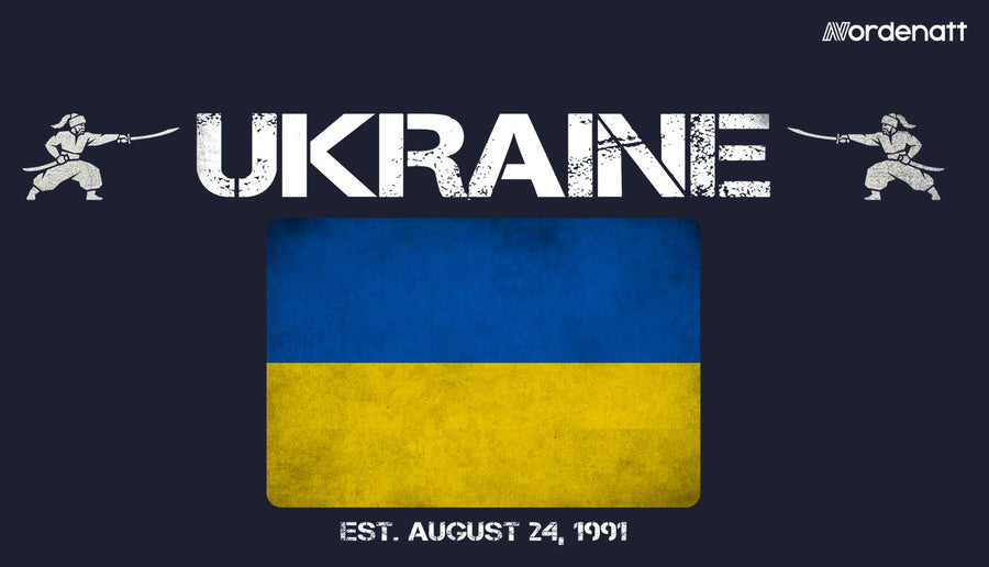 Ukraine design preview: flag, date and emblem inspiration printed on dark t-shirts (Nordenatt)