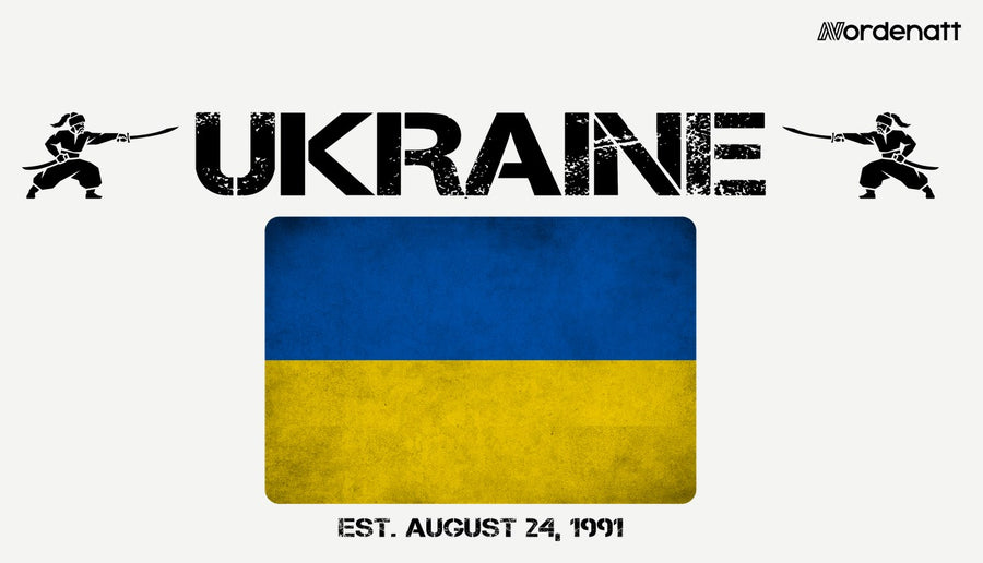 Ukraine design preview: flag, date and emblem inspiration printed on light t-shirts (Nordenatt)