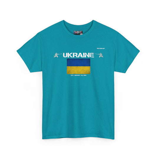 Ukraine flag t-shirt in Tropical Blue — premium cotton, Nordenatt