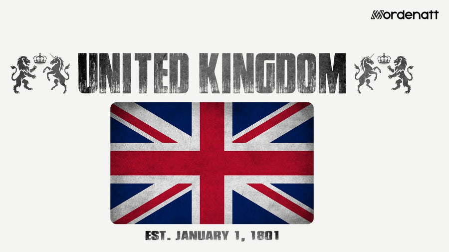 United Kingdom design preview: flag, date and emblem inspiration printed on light t-shirts (Nordenatt)