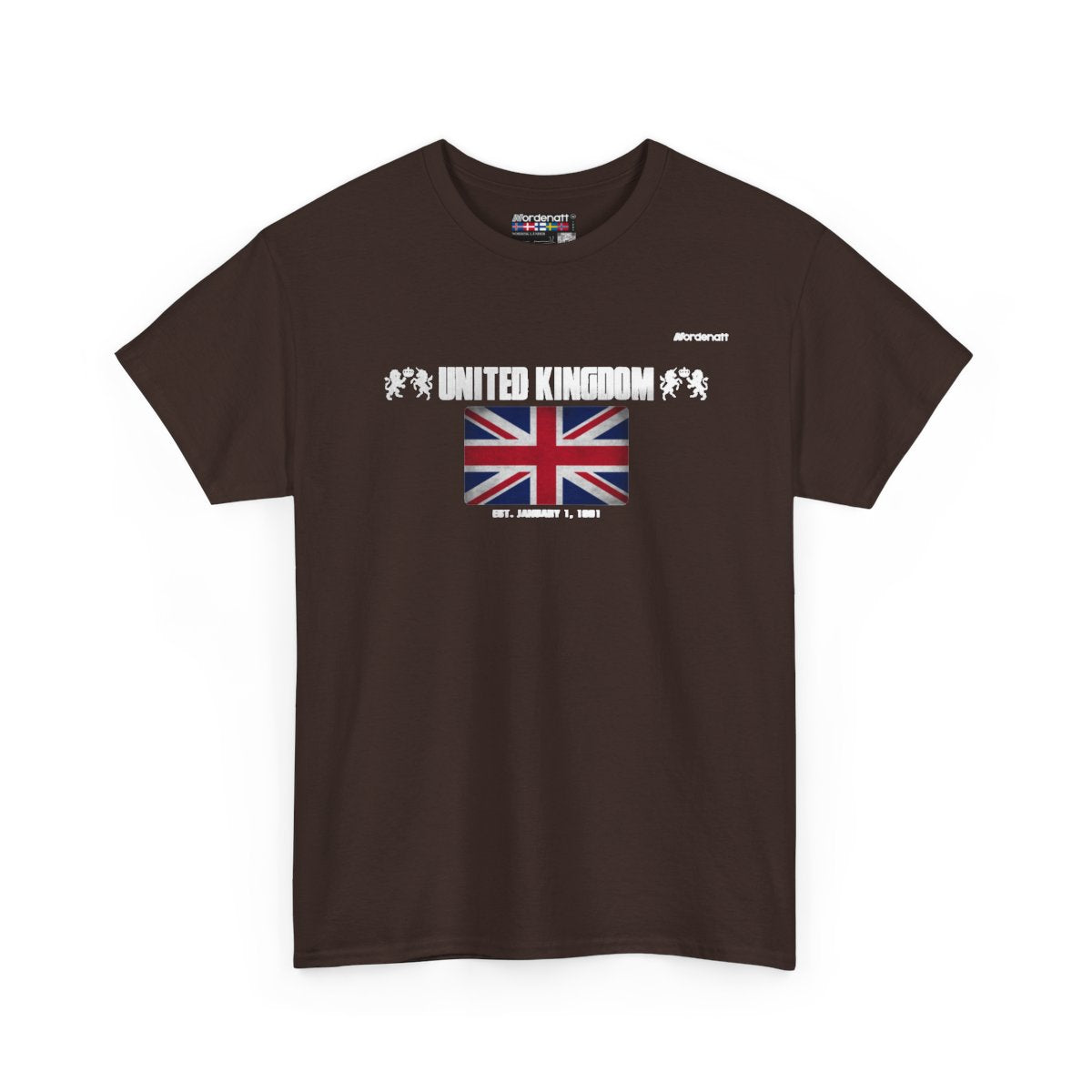 United Kingdom flag t-shirt in Dark Chocolate — premium cotton, Nordenatt
