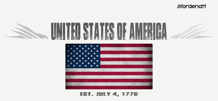 United States of America design preview: flag, date and emblem inspiration printed on light t-shirts (Nordenatt)
