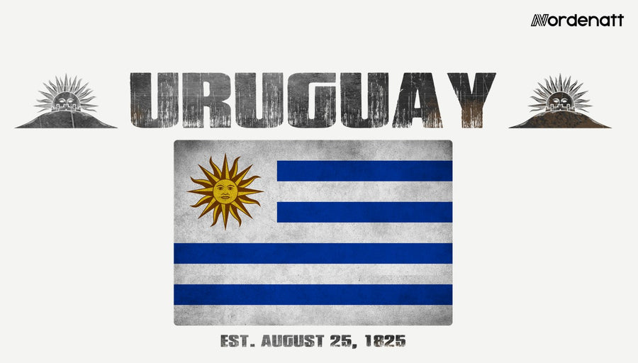 Uruguay design preview: flag, date and emblem inspiration printed on light t-shirts (Nordenatt)
