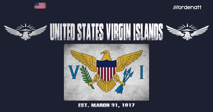 United States Virgin Islands design preview: flag, date and emblem inspiration printed on dark t-shirts (Nordenatt)