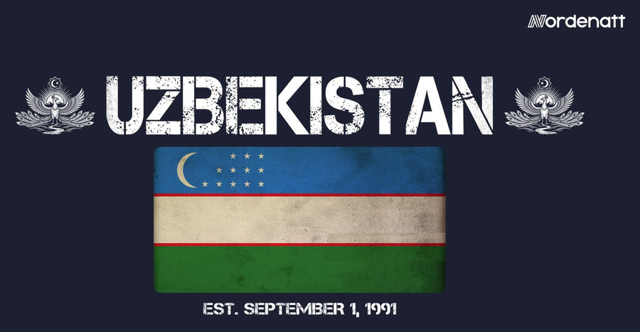 Uzbekistan design preview: flag, date and emblem inspiration printed on dark t-shirts (Nordenatt)