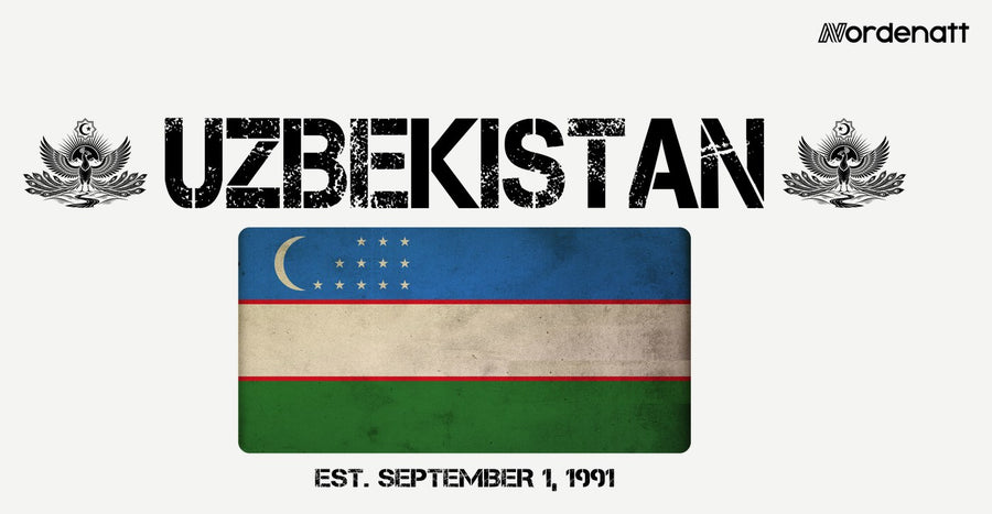 Uzbekistan design preview: flag, date and emblem inspiration printed on light t-shirts (Nordenatt)