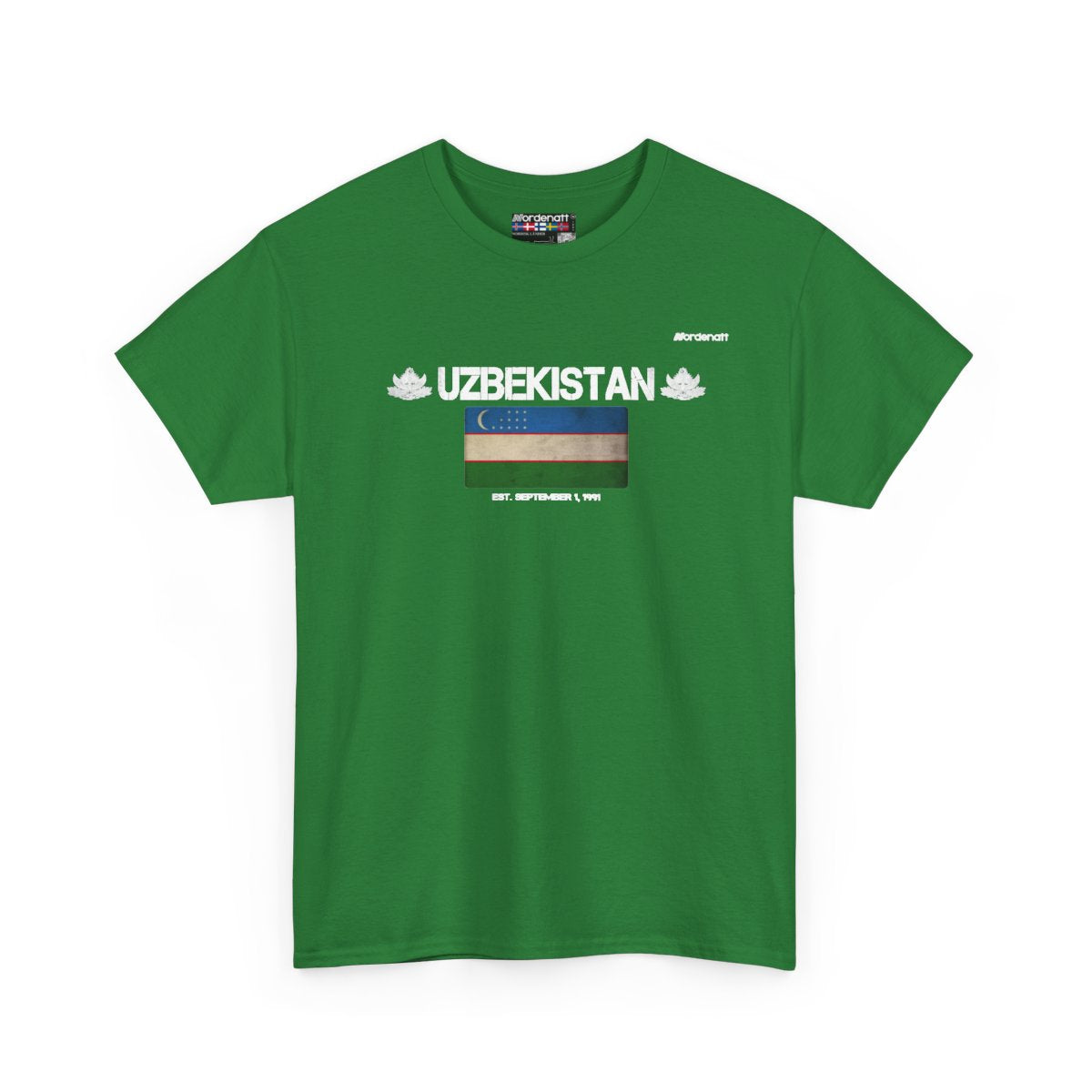 Uzbekistan flag t-shirt in Turf Green — premium cotton, Nordenatt