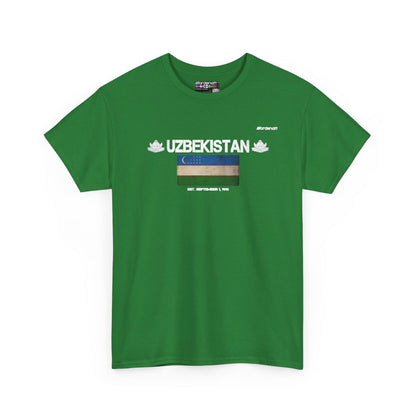 Uzbekistan flag t-shirt in Turf Green — premium cotton, Nordenatt