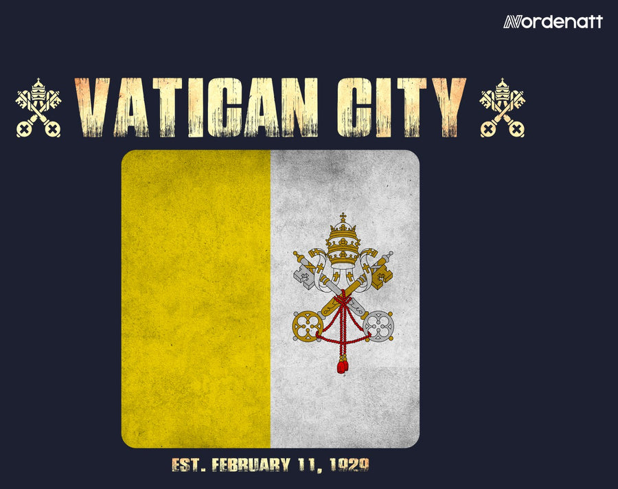 Vatican City design preview: flag, date and emblem inspiration printed on dark t-shirts (Nordenatt)