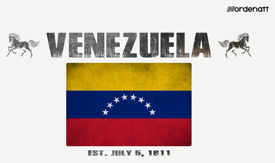 Venezuela design preview: flag, date and emblem inspiration printed on light t-shirts (Nordenatt)