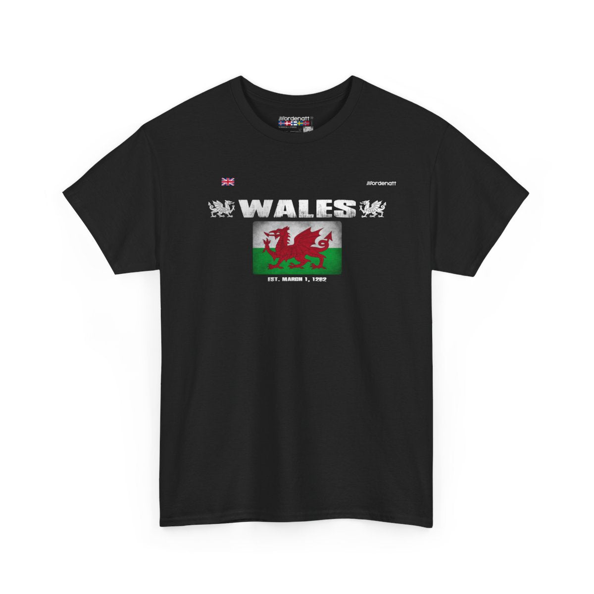 Wales flag t-shirt in Black — premium cotton, Nordenatt