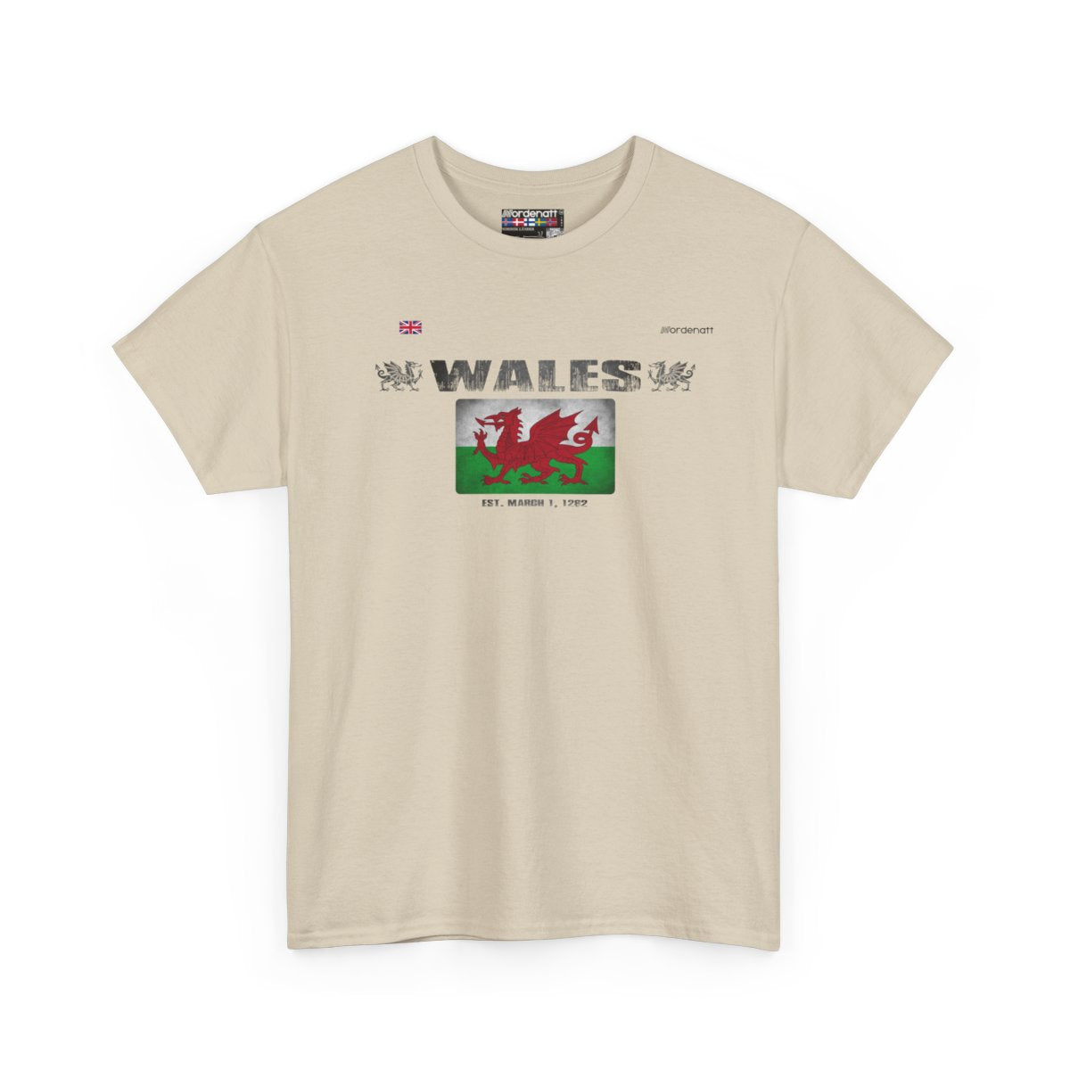 Wales flag t-shirt in Sand — premium cotton, Nordenatt