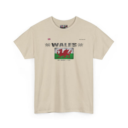 Wales flag t-shirt in Sand — premium cotton, Nordenatt