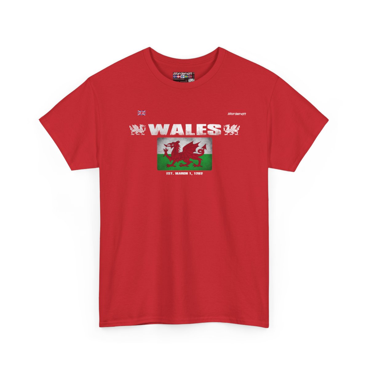 Wales flag t-shirt in Red — premium cotton, Nordenatt