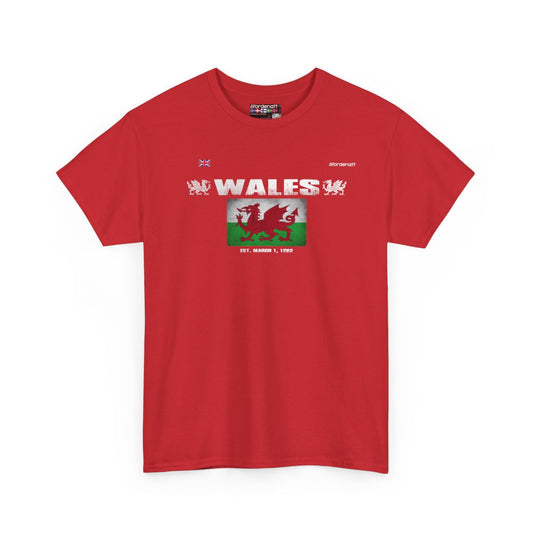 Wales flag t-shirt in Red — premium cotton, Nordenatt