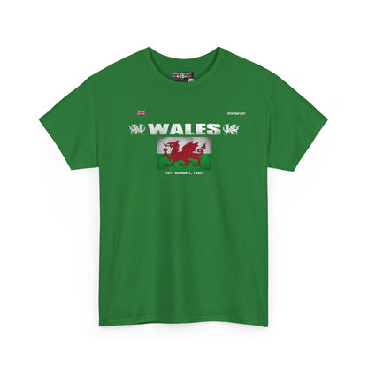 Wales flag t-shirt in Turf Green — premium cotton, Nordenatt
