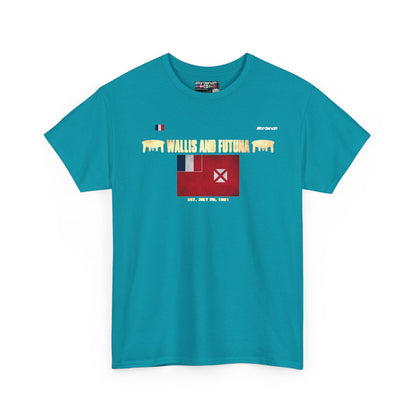 Wallis And Futuna flag t-shirt in Tropical Blue — premium cotton, Nordenatt