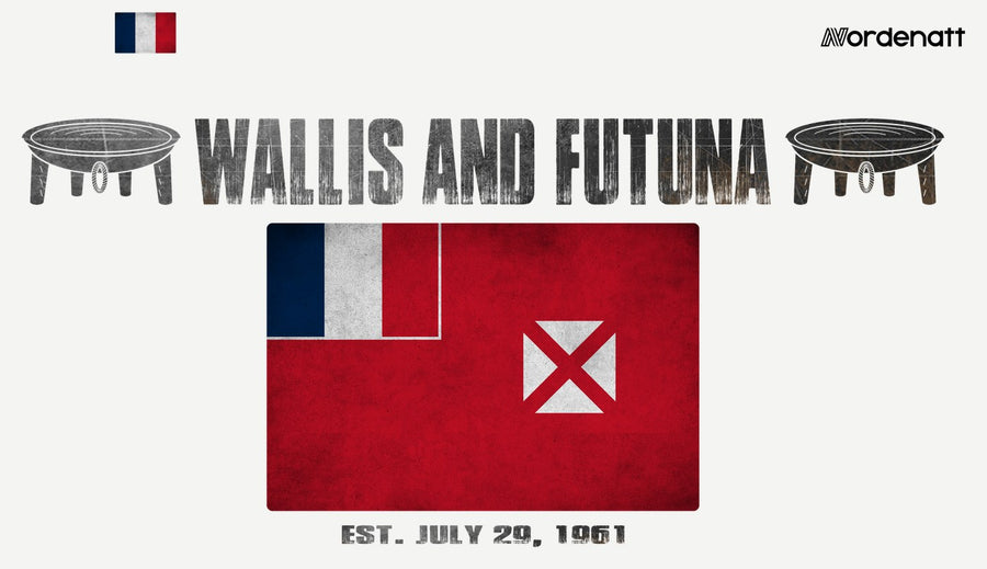 Wallis and Futuna Volcanic Lagoon design preview: flag, date and emblem inspiration printed on light t-shirts (Nordenatt)