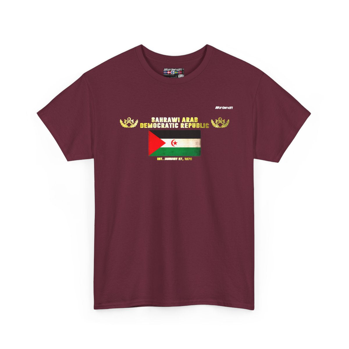 Sahrawi flag t-shirt in Maroon — premium cotton, Nordenatt