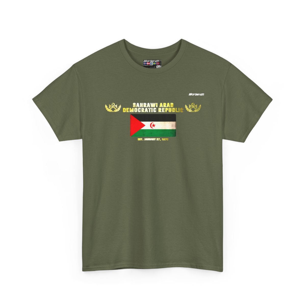 Sahrawi flag t-shirt in Military Green — premium cotton, Nordenatt