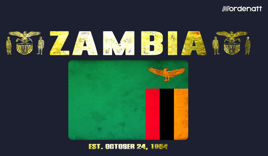 Zambia design preview: flag, date and emblem inspiration printed on dark t-shirts (Nordenatt)