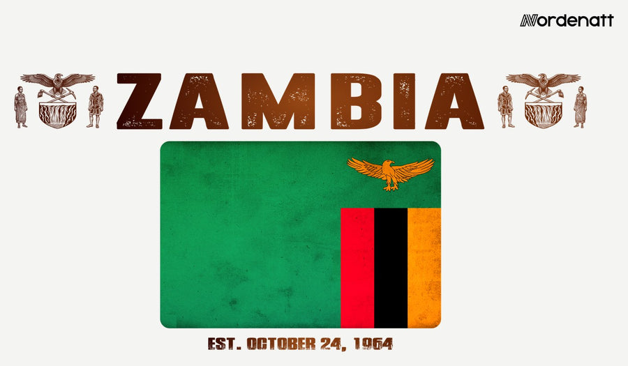 Zambia design preview: flag, date and emblem inspiration printed on light t-shirts (Nordenatt)
