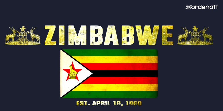 Zimbabwe design preview: flag, date and emblem inspiration printed on dark t-shirts (Nordenatt)
