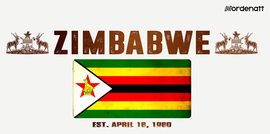 Zimbabwe design preview: flag, date and emblem inspiration printed on light t-shirts (Nordenatt)